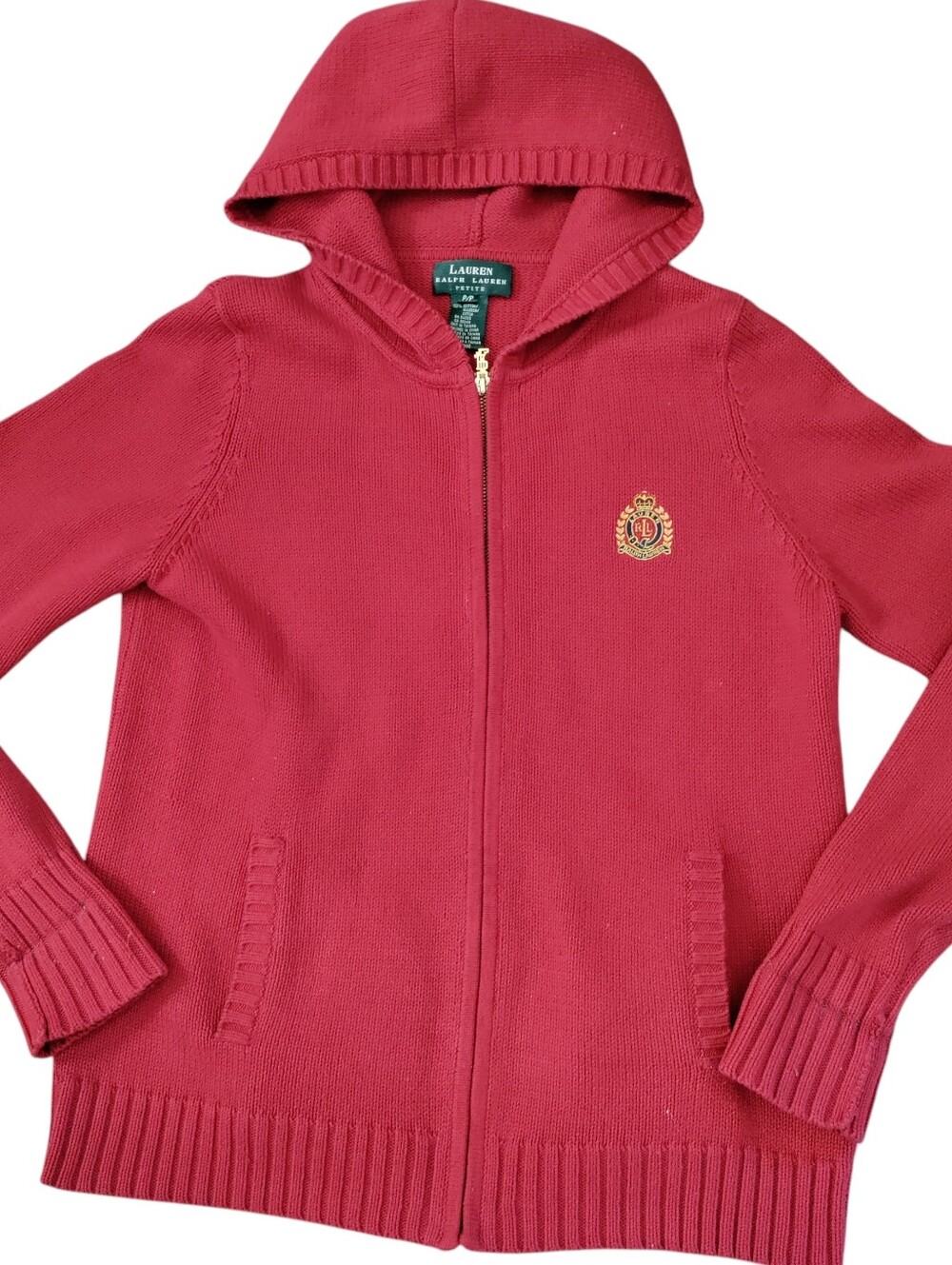 VTG Lauren Ralph Lauren Logo Crest Zippered Knit Hoodie Sweater